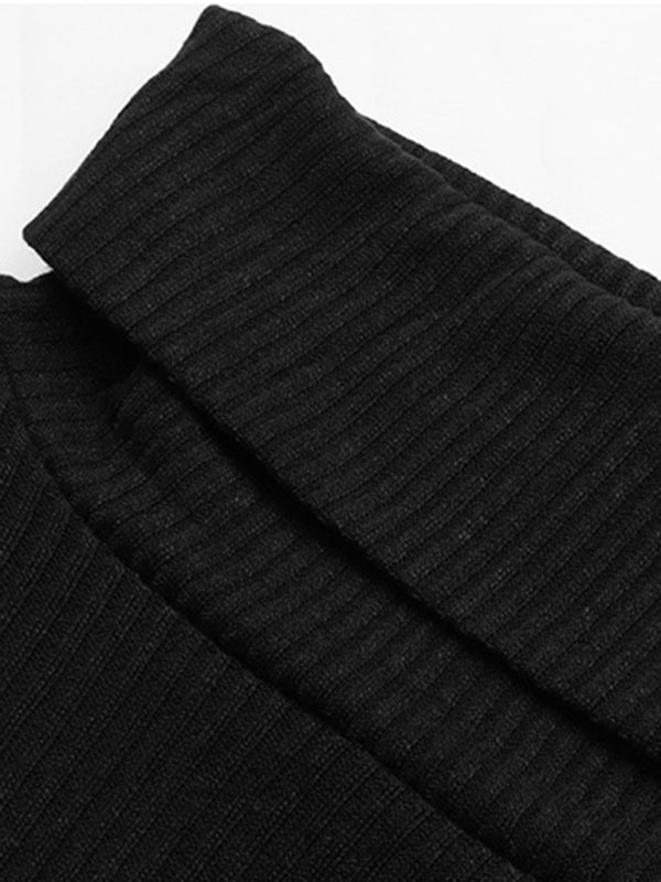 Fashion Top Long Sleeve Irregular Black Knit Sweater - Outerwear