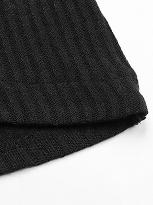 Fashion Top Long Sleeve Irregular Black Knit Sweater - Outerwear