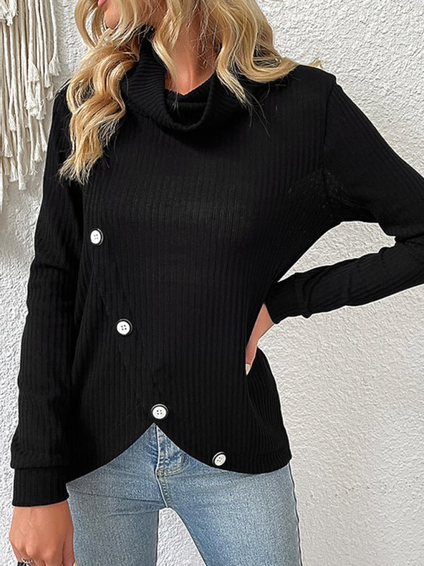 Fashion Top Long Sleeve Irregular Black Knit Sweater - Outerwear