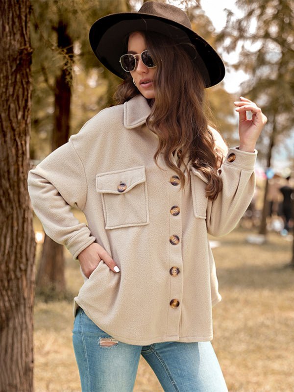 Fashion women's autumn and winter new solid color long - sleeved polar fleece jacket - Outerwear