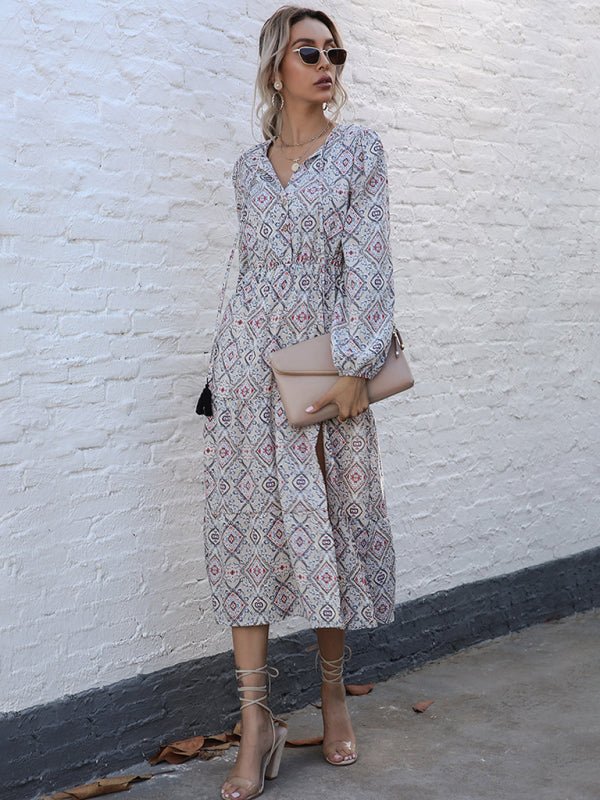 Fashion women's long - sleeved bottoming wild dress - Day Dress