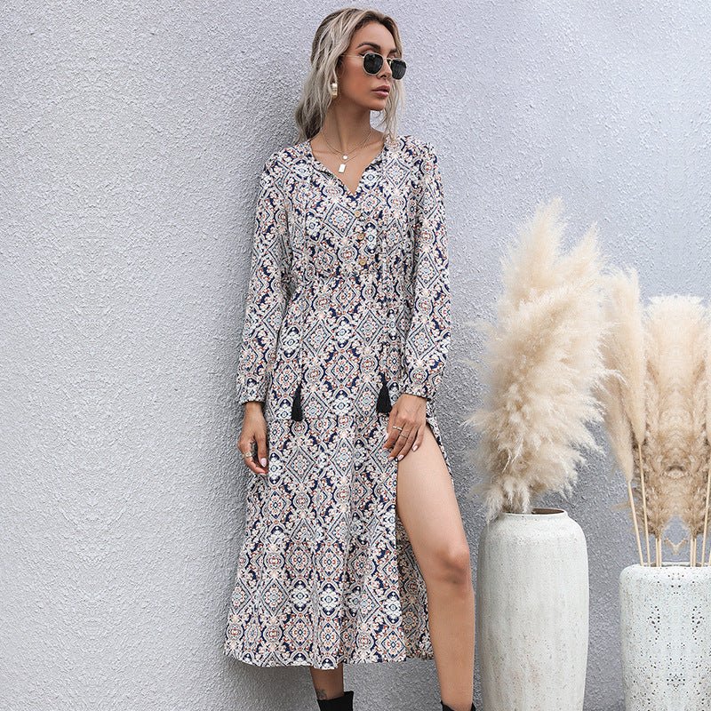 Fashion women's long - sleeved bottoming wild dress - Day Dress