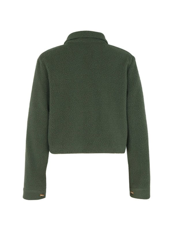 Fashion women's solid color polar fleece short jacket - Outerwear