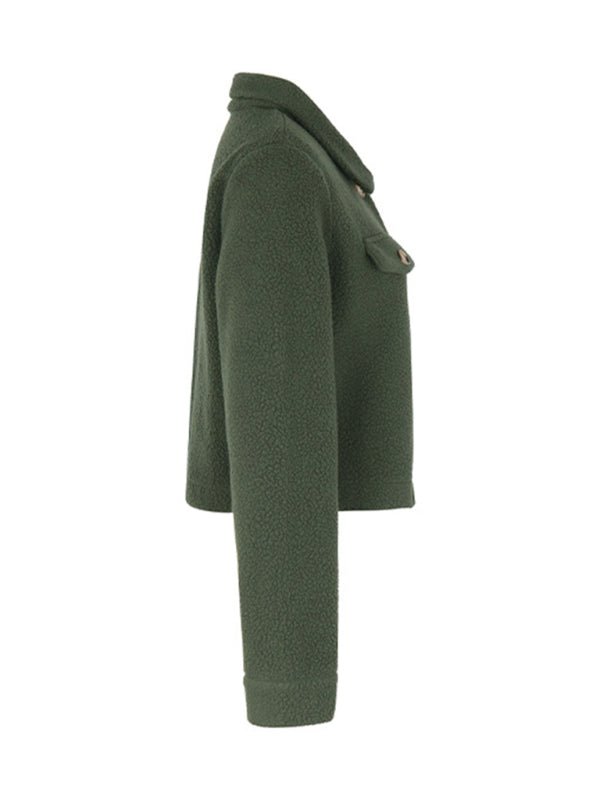Fashion women's solid color polar fleece short jacket - Outerwear