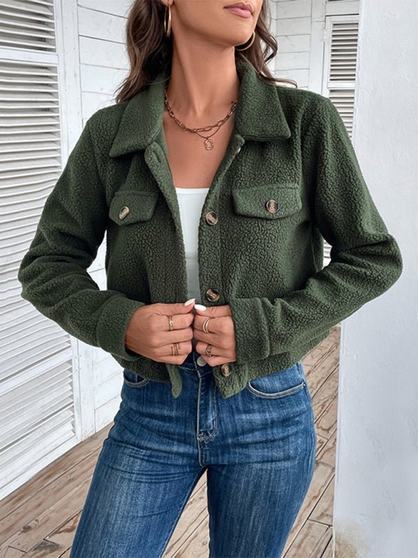 Fashion women's solid color polar fleece short jacket - Outerwear