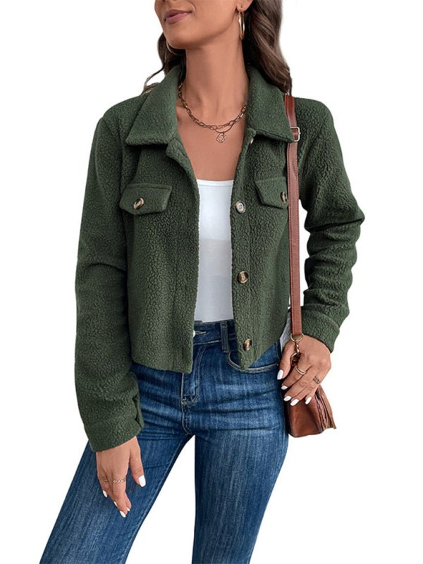 Fashion women's solid color polar fleece short jacket - Outerwear