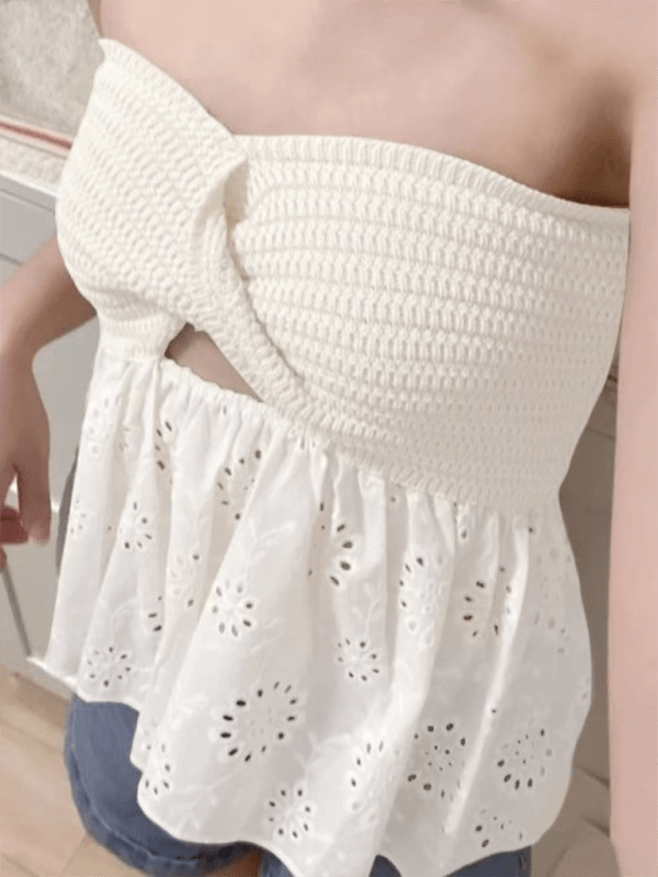 Fashionable casual knitted embroidered stitching holiday sexy tube top top - Top