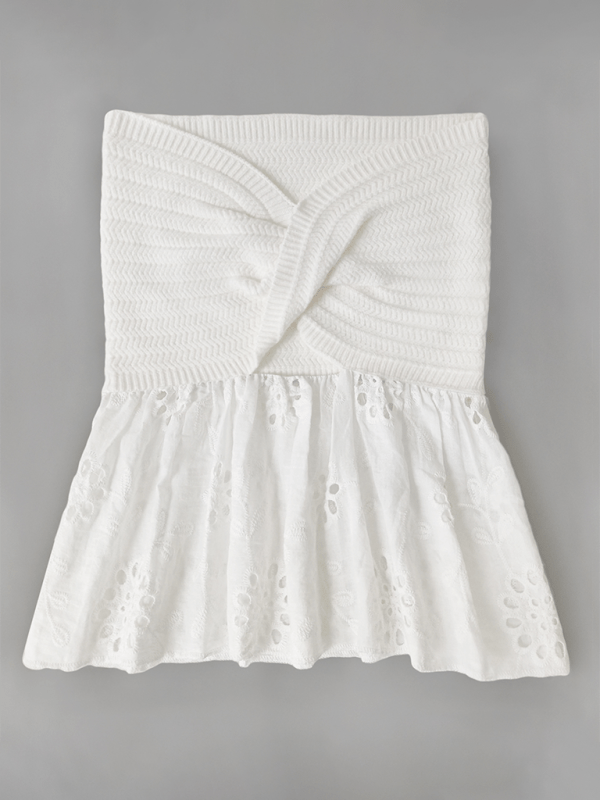 Fashionable casual knitted embroidered stitching holiday sexy tube top top - Top
