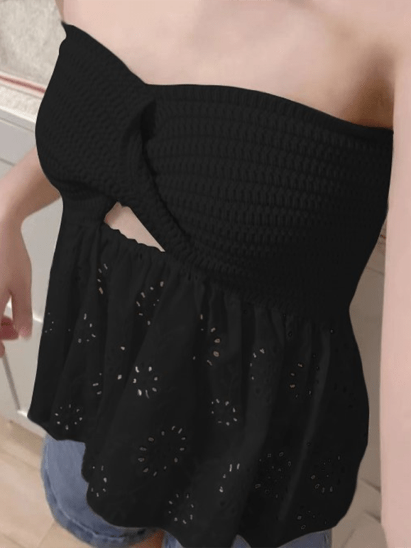 Fashionable casual knitted embroidered stitching holiday sexy tube top top - Top