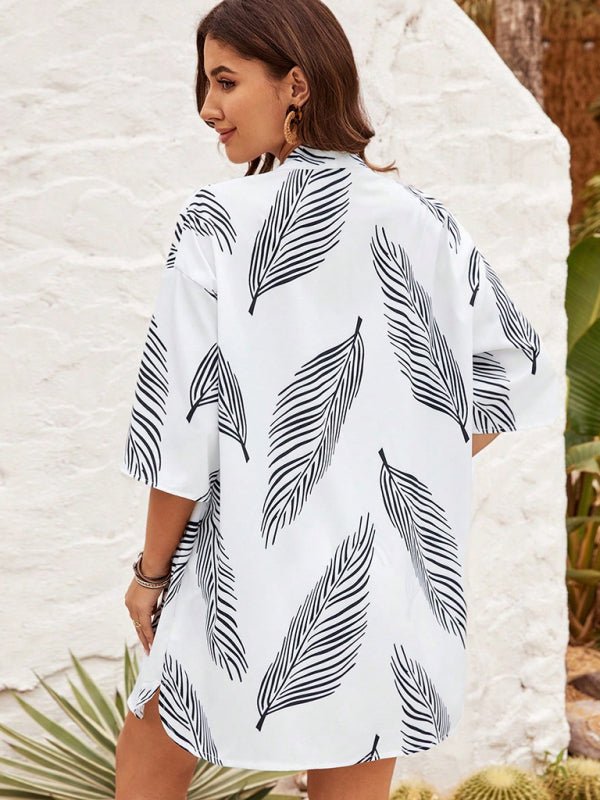 Fashionable printed casual resort style cardigan shorts suit - Short Suit