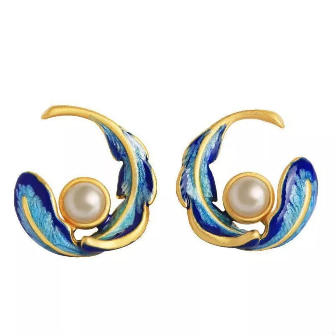 Feather Pearl Stud Earrings - 