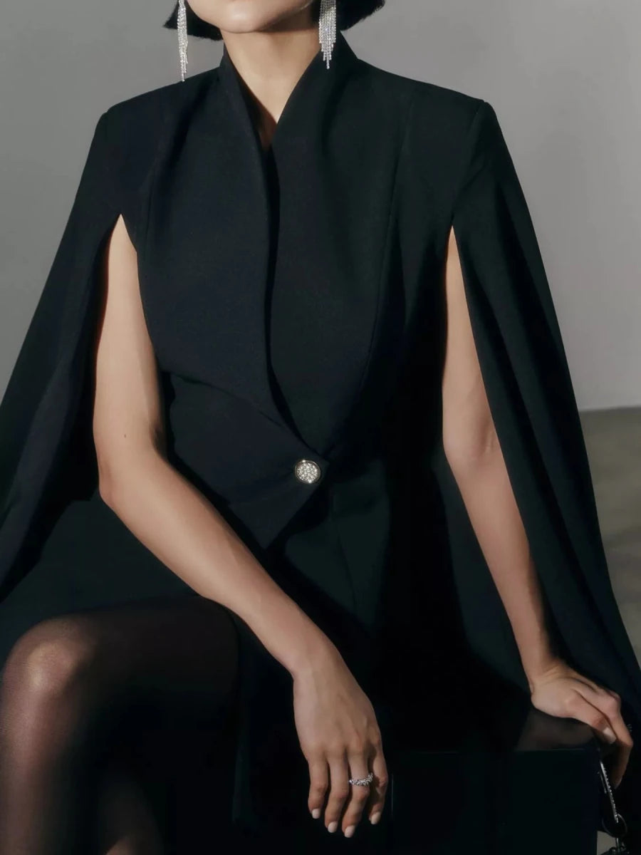 Fitted Blazer Dress with Cape Sleeves - 