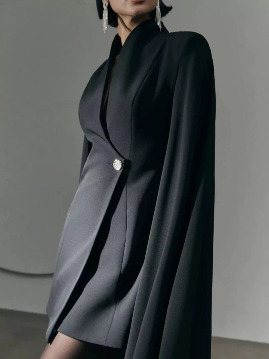 Fitted Blazer Dress with Cape Sleeves - 