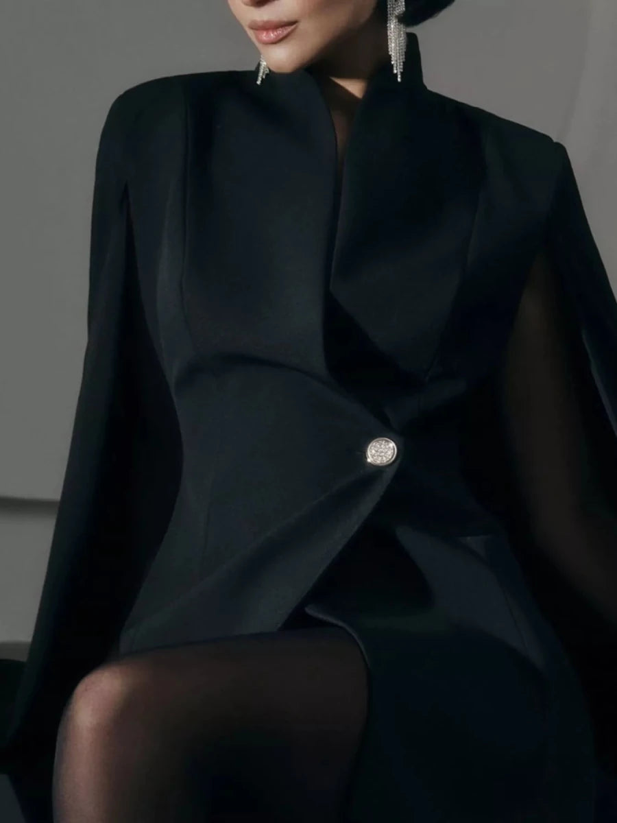 Fitted Blazer Dress with Cape Sleeves - 