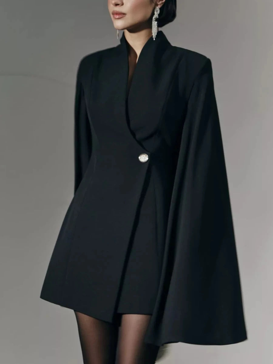 Fitted Blazer Dress with Cape Sleeves - 