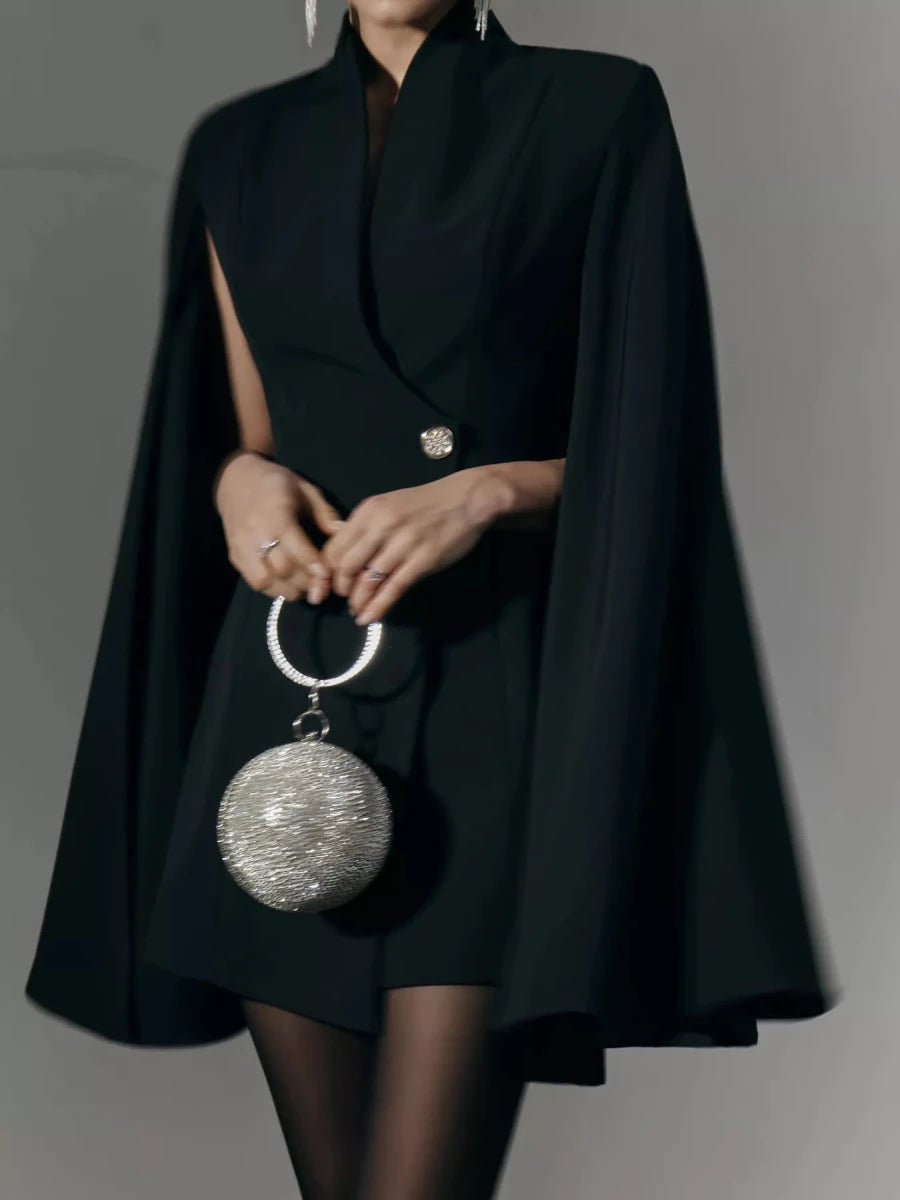 Fitted Blazer Dress with Cape Sleeves - 