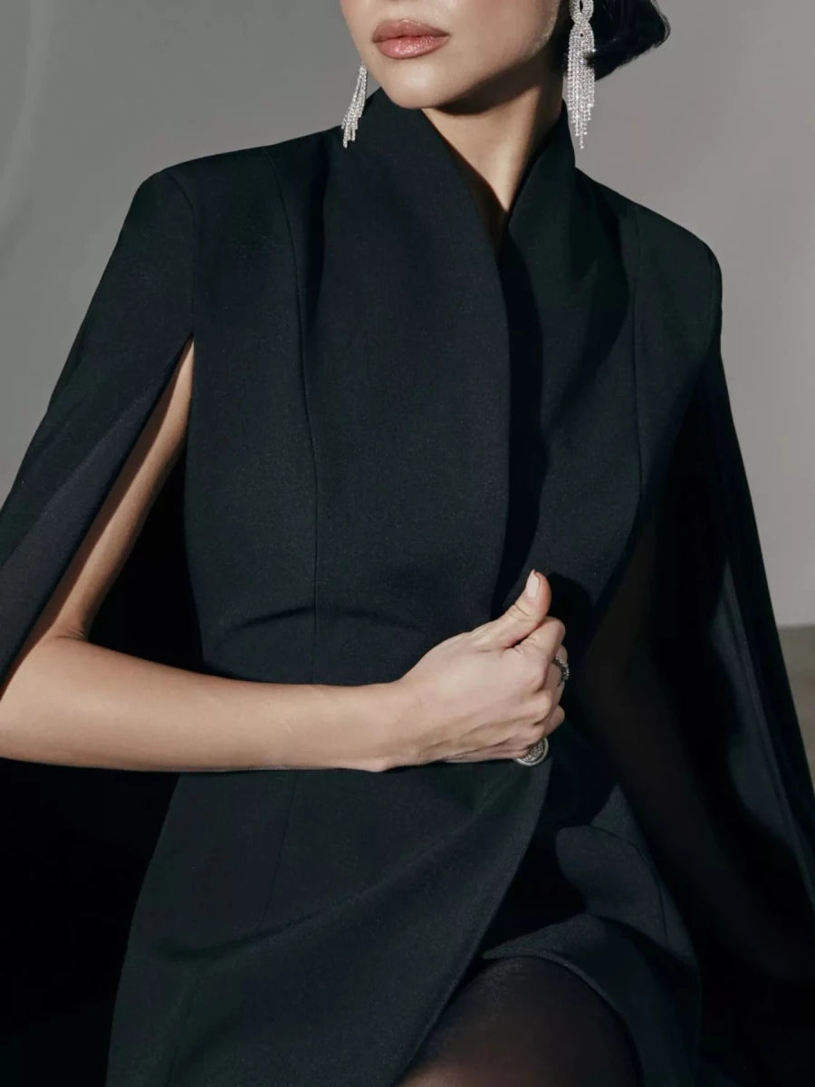 Fitted Blazer Dress with Cape Sleeves - 