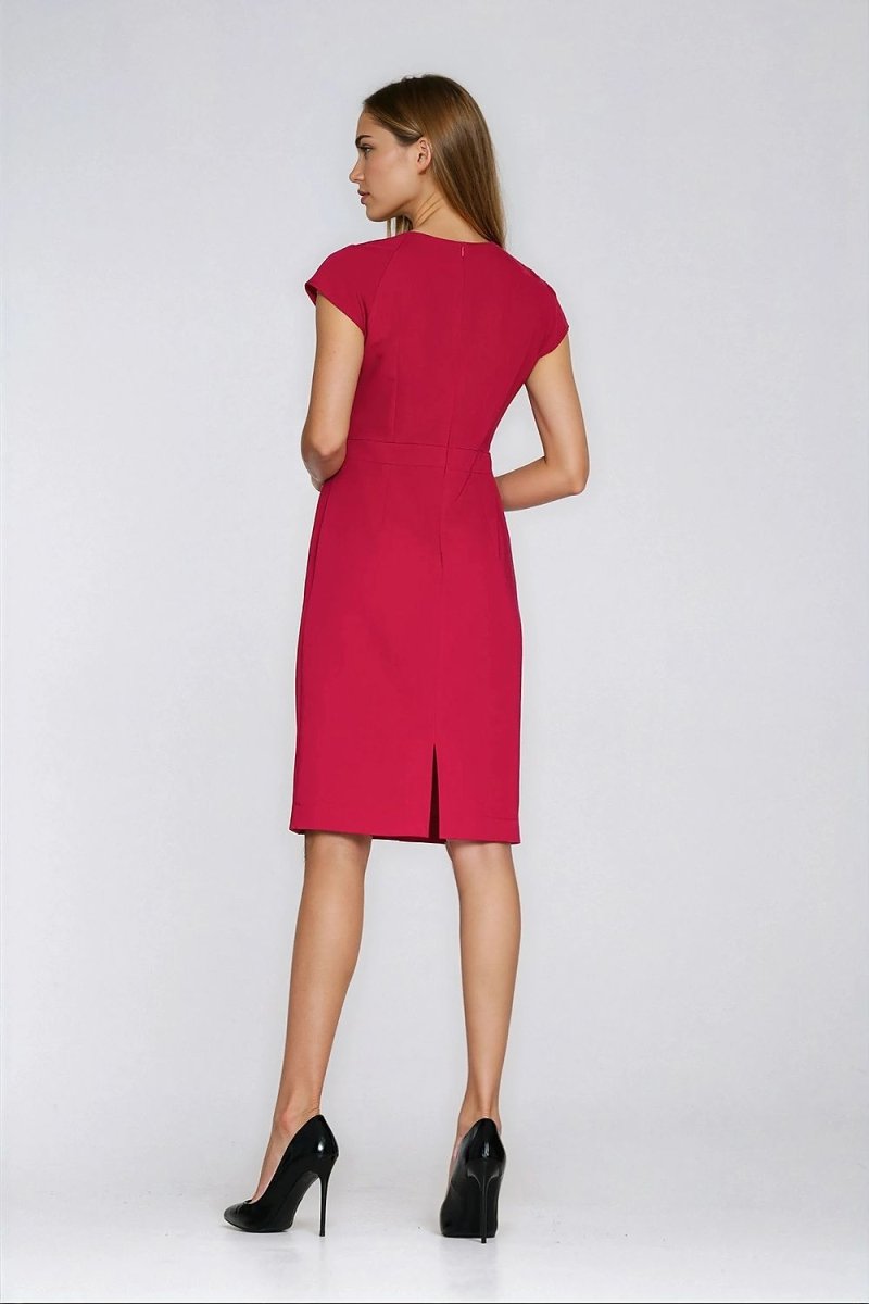 Fitted Knee - Length Dress with Round Neck - 