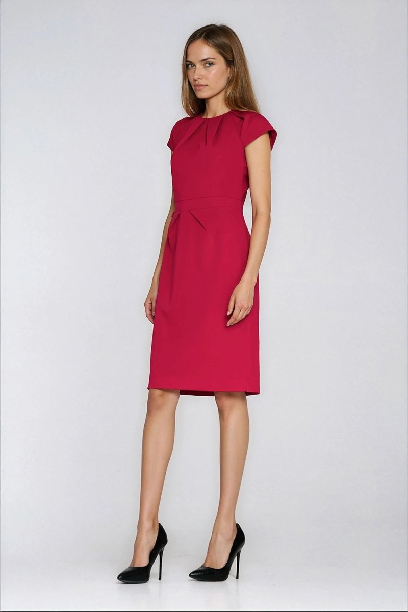 Fitted Knee - Length Dress with Round Neck - 