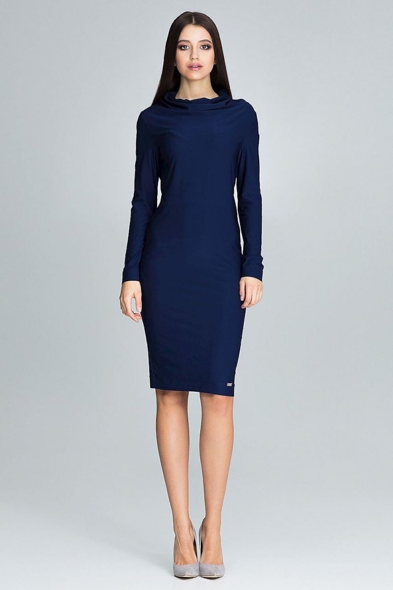 Fitted Lightweight Dress with Long Sleeves & Loose Neckline – Elegant for Every Occasion - Day Dress