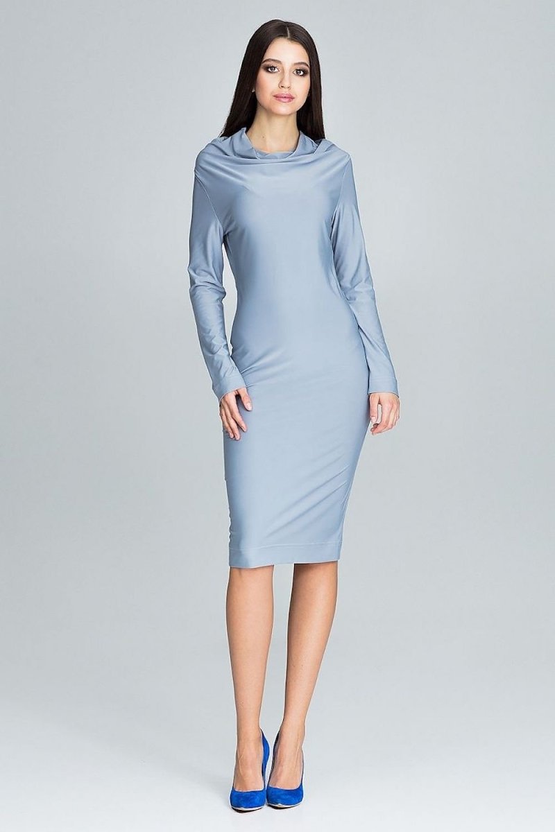 Fitted Lightweight Dress with Long Sleeves & Loose Neckline – Elegant for Every Occasion - Day Dress