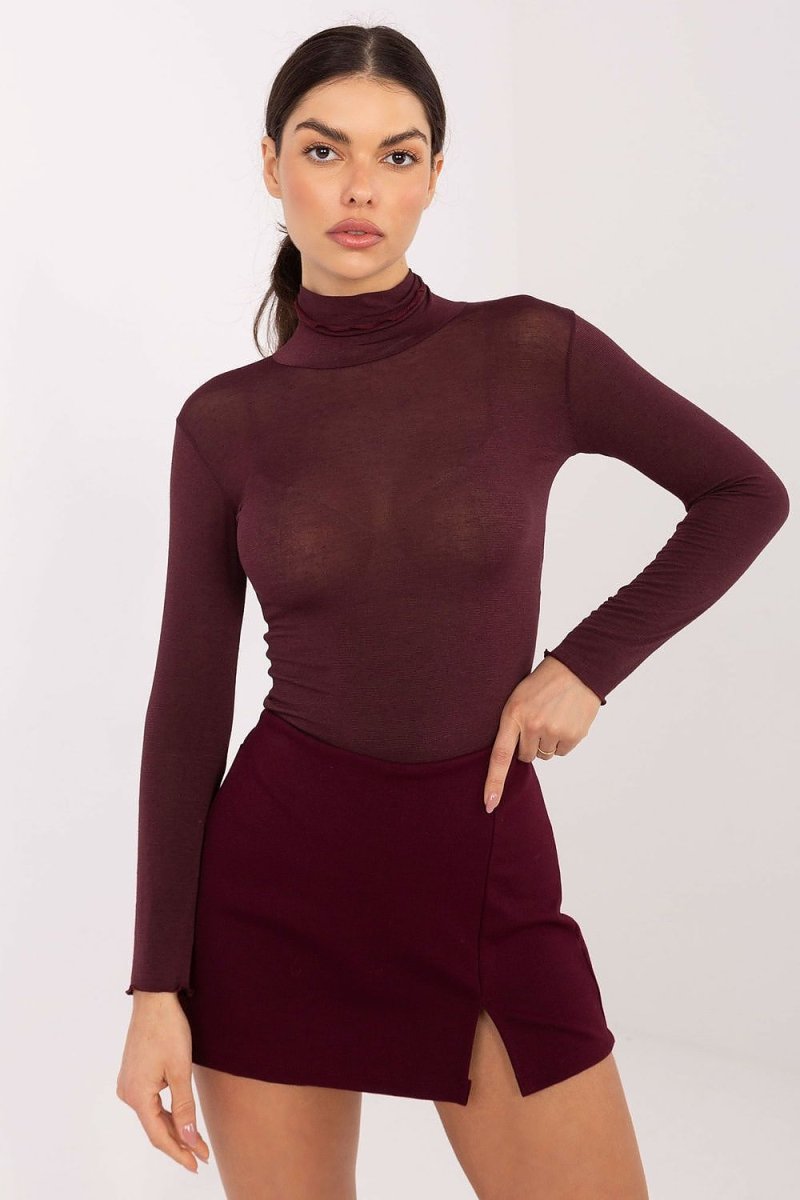 Fitted Turtleneck Long Sleeve Blouse - 