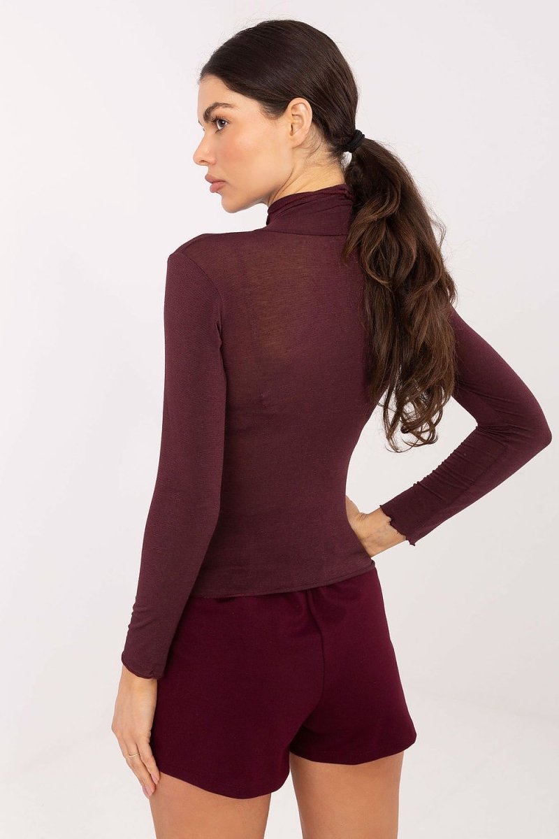 Fitted Turtleneck Long Sleeve Blouse - 