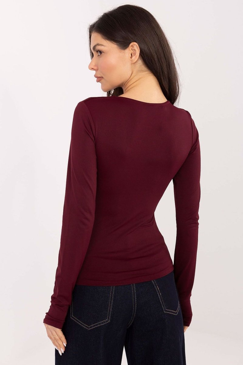 Fitted V - Neck Blouse with Thumb Holes - 