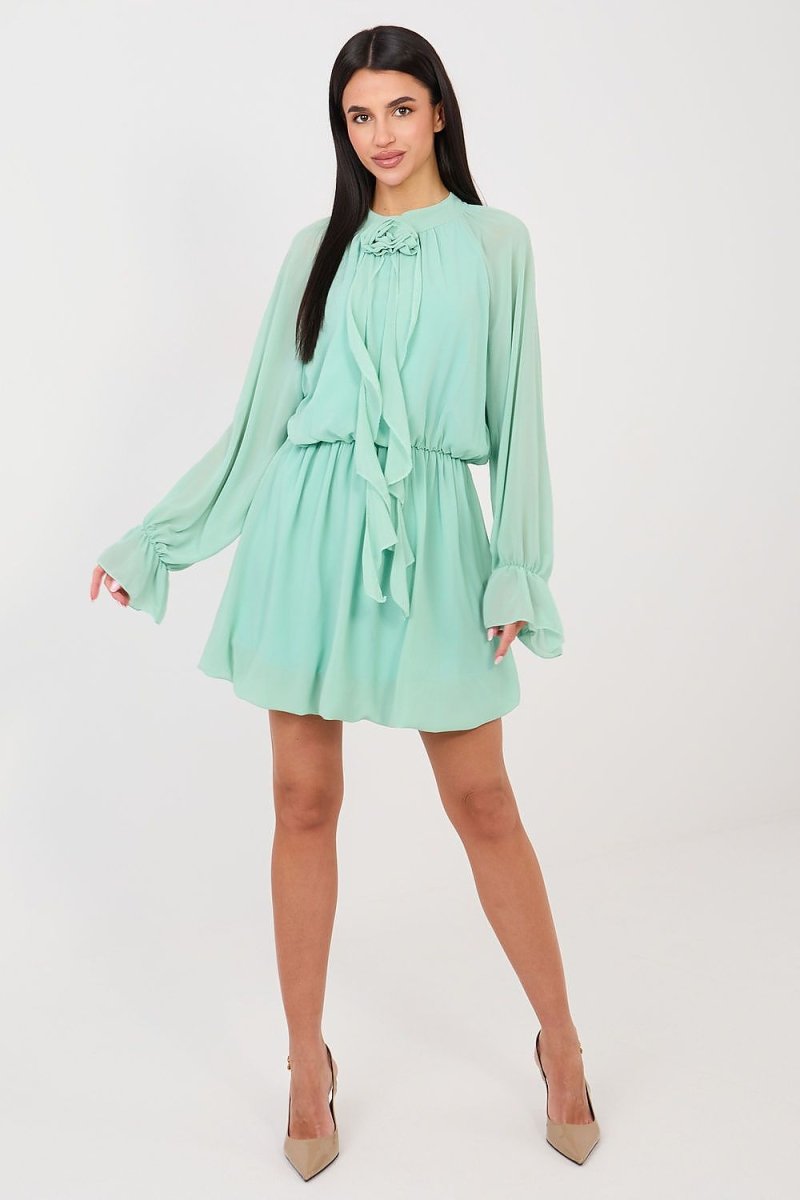 Flared Cocktail Dress with Rose Detail - 