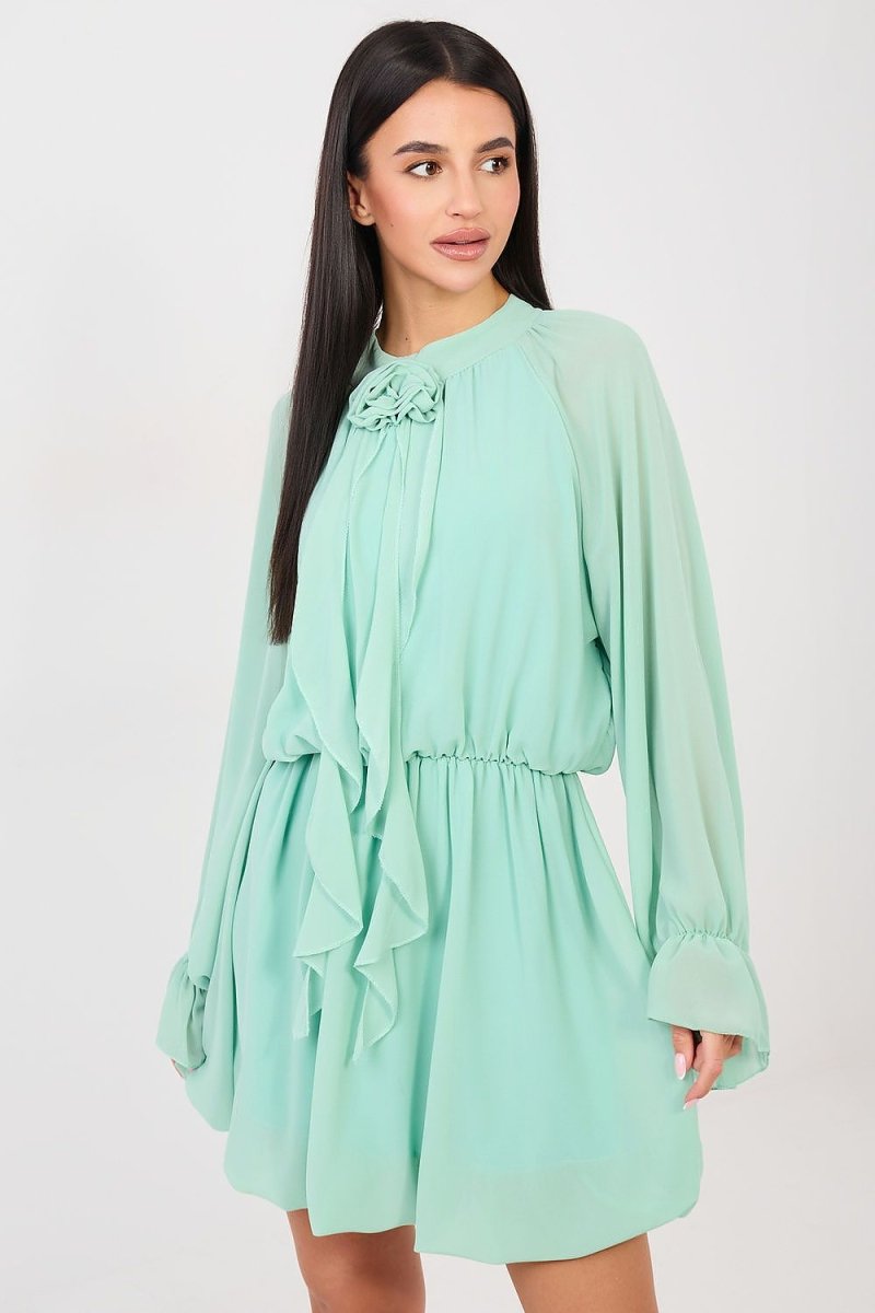 Flared Cocktail Dress with Rose Detail - 