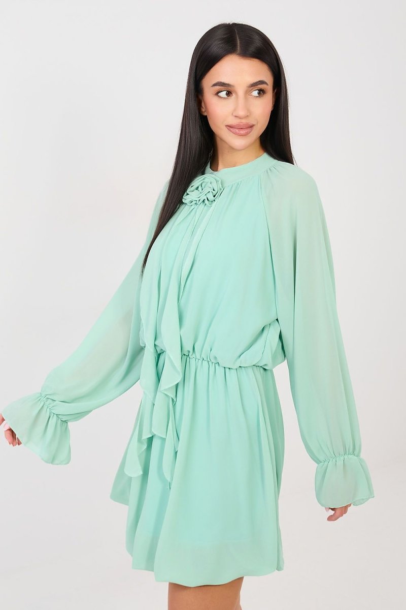 Flared Cocktail Dress with Rose Detail - 
