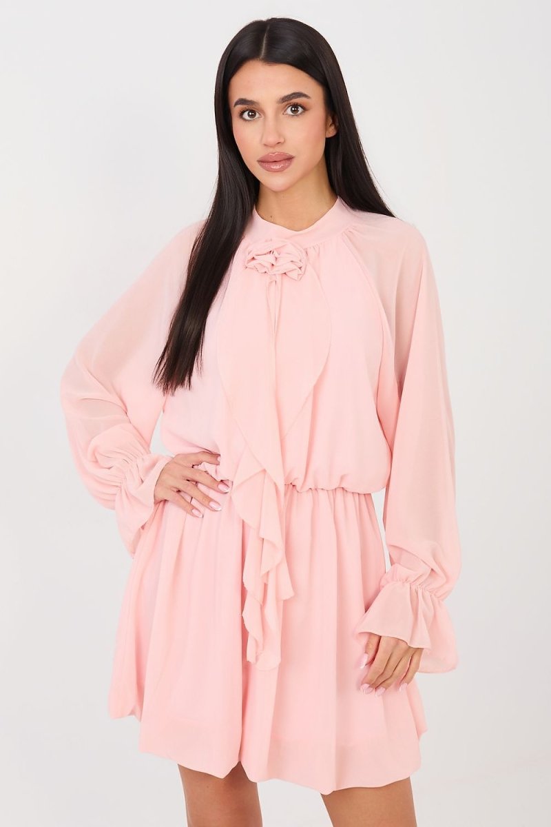 Flared Cocktail Dress with Rose Detail - 