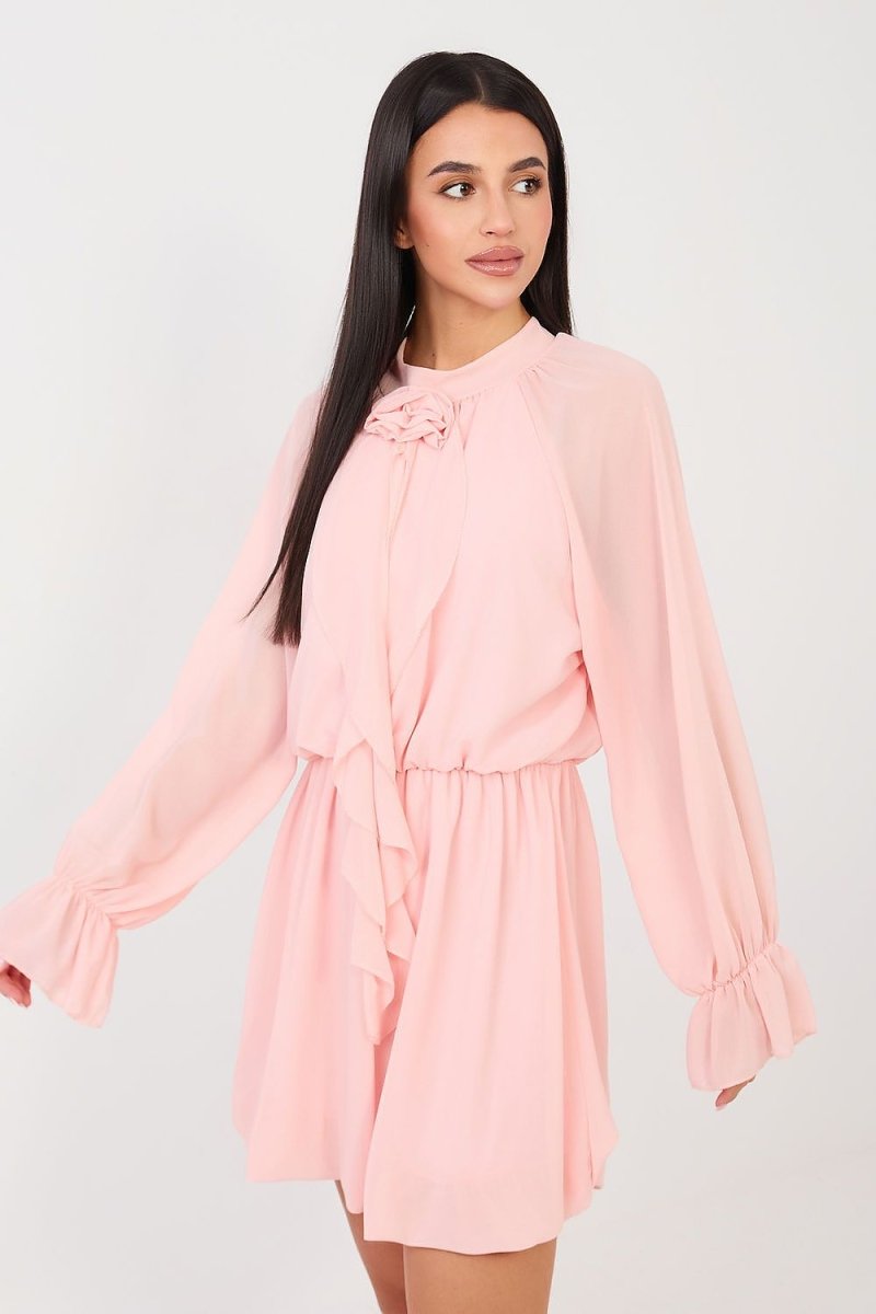 Flared Cocktail Dress with Rose Detail - 