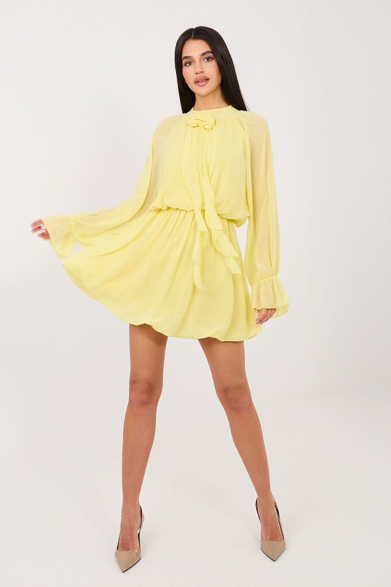 Flared Cocktail Dress with Rose Detail - 