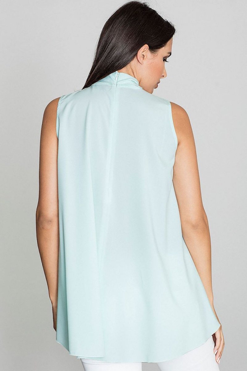 Flared Off - Shoulder Blouse with Decorative Front Ties & Hidden Zipper - Top