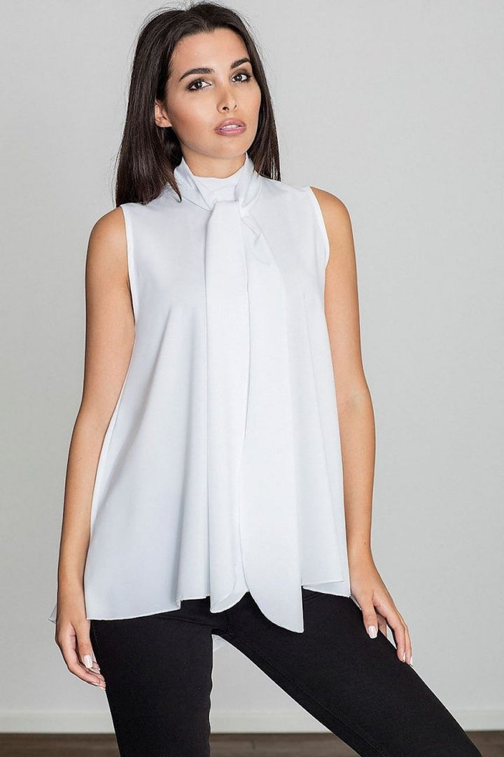 Flared Off - Shoulder Blouse with Decorative Front Ties & Hidden Zipper - Top