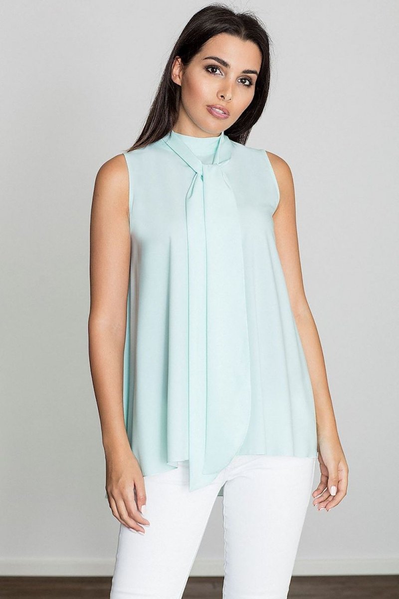 Flared Off - Shoulder Blouse with Decorative Front Ties & Hidden Zipper - Top