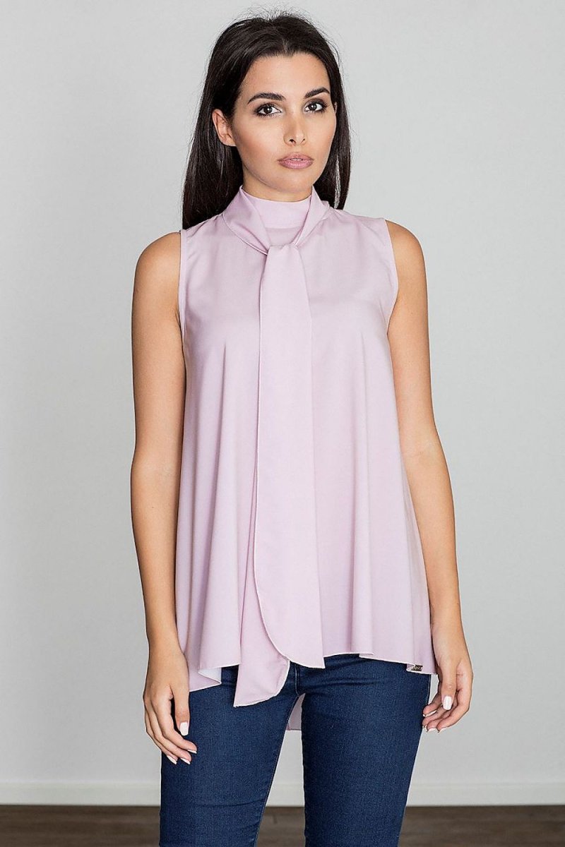 Flared Off - Shoulder Blouse with Decorative Front Ties & Hidden Zipper - Top