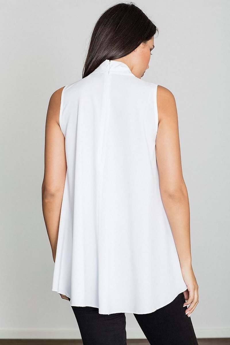 Flared Off - Shoulder Blouse with Decorative Front Ties & Hidden Zipper - Top