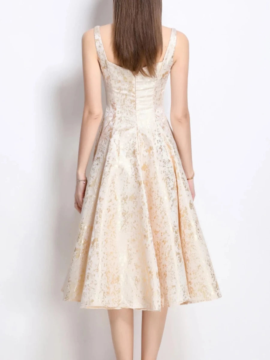 Floral A - Line Sleeveless Midi Dress - 