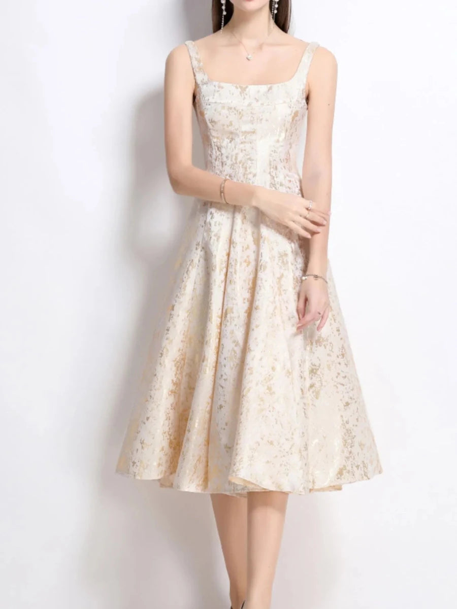 Floral A - Line Sleeveless Midi Dress - 