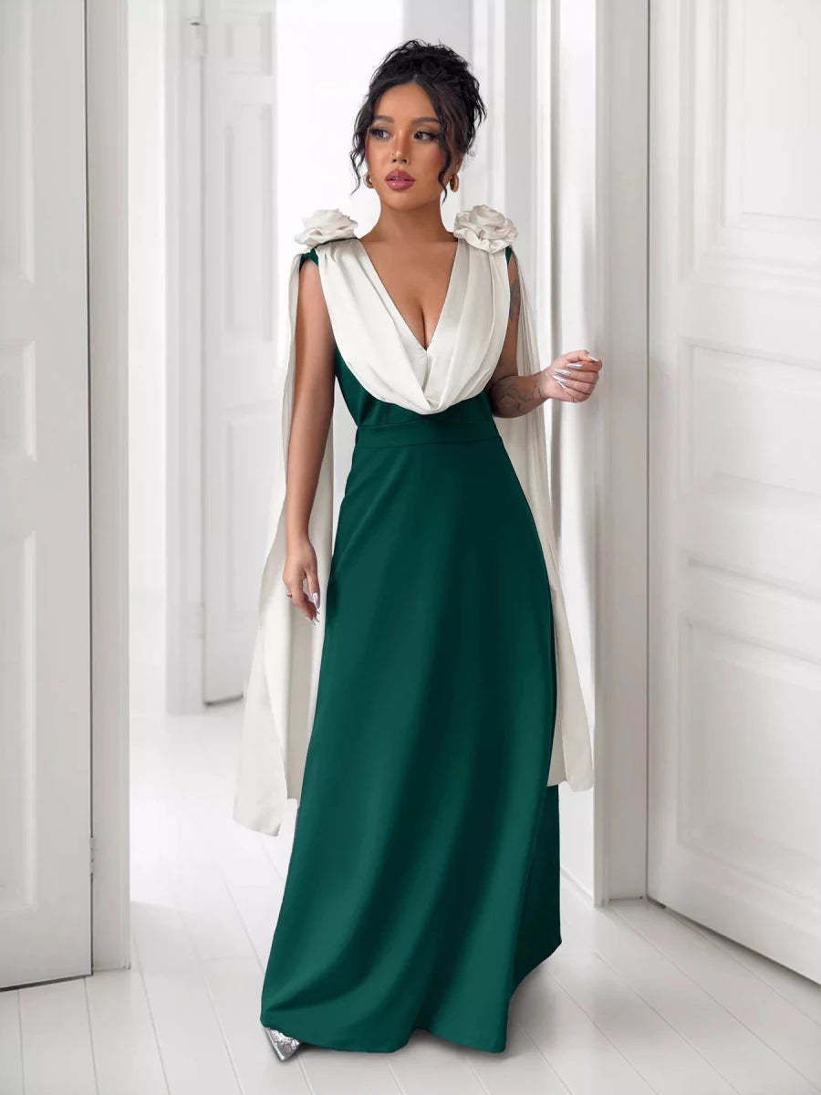 Floral Applique Two Tone Maxi Dress - 