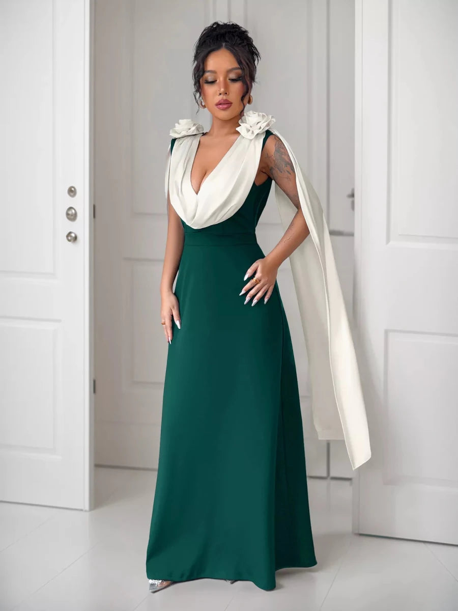 Floral Applique Two Tone Maxi Dress - 