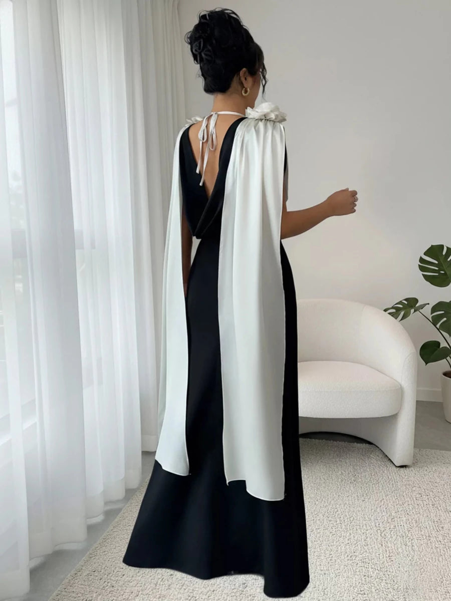 Floral Applique Two Tone Maxi Dress - 