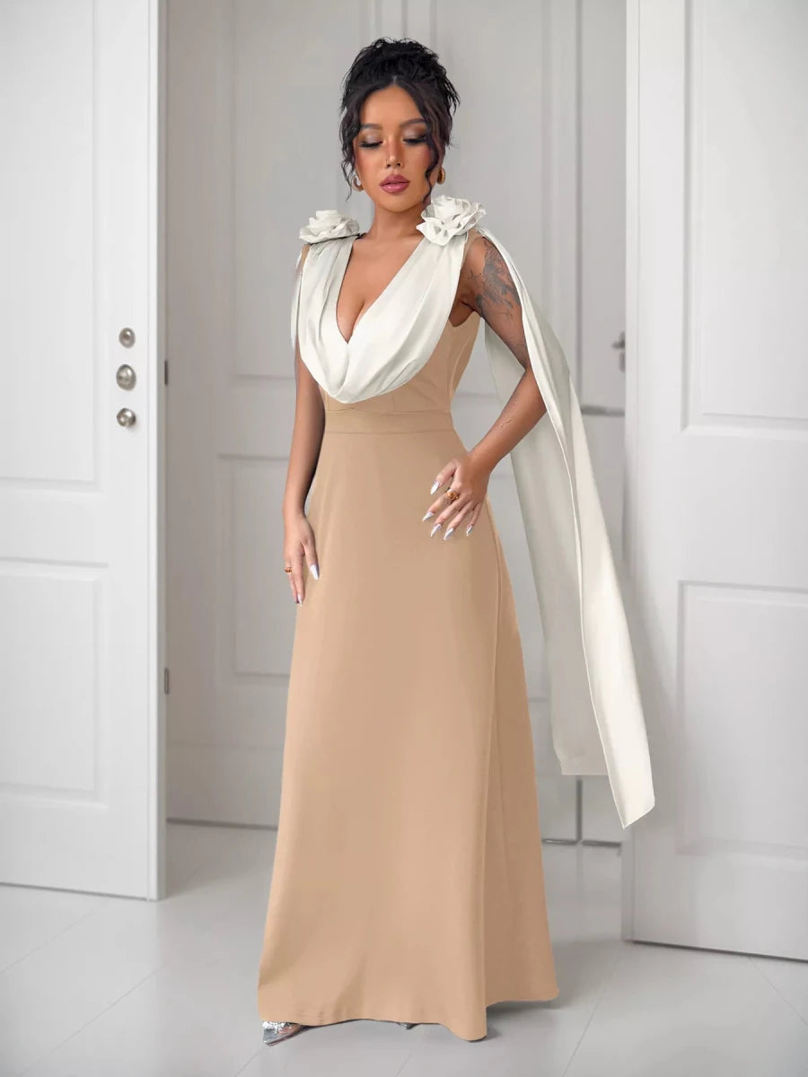 Floral Applique Two Tone Maxi Dress - 