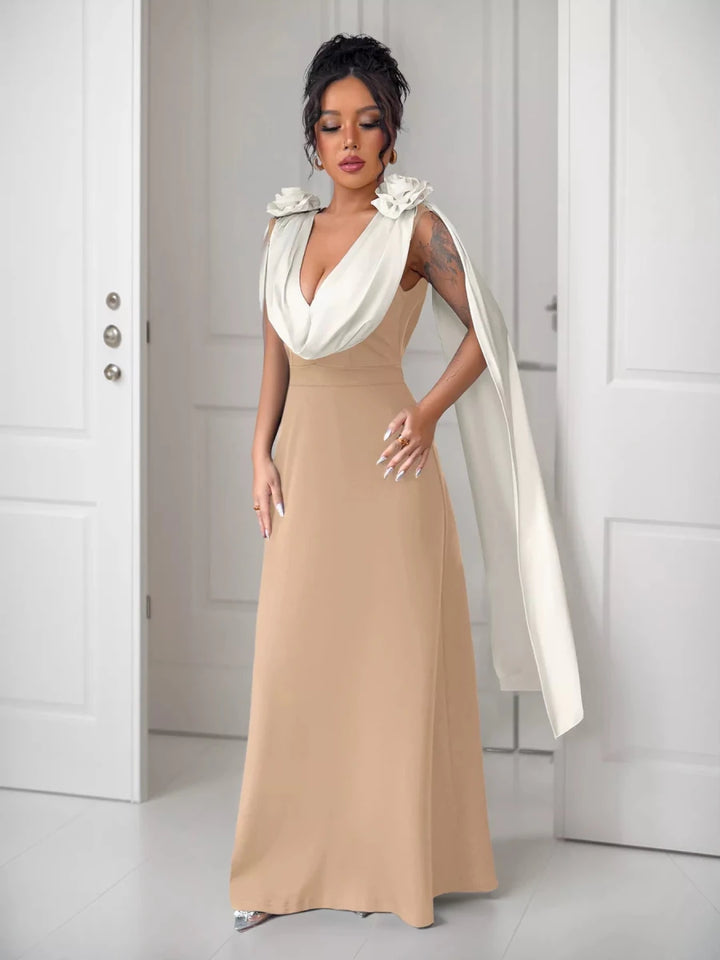 Floral Applique Two Tone Maxi Dress - 