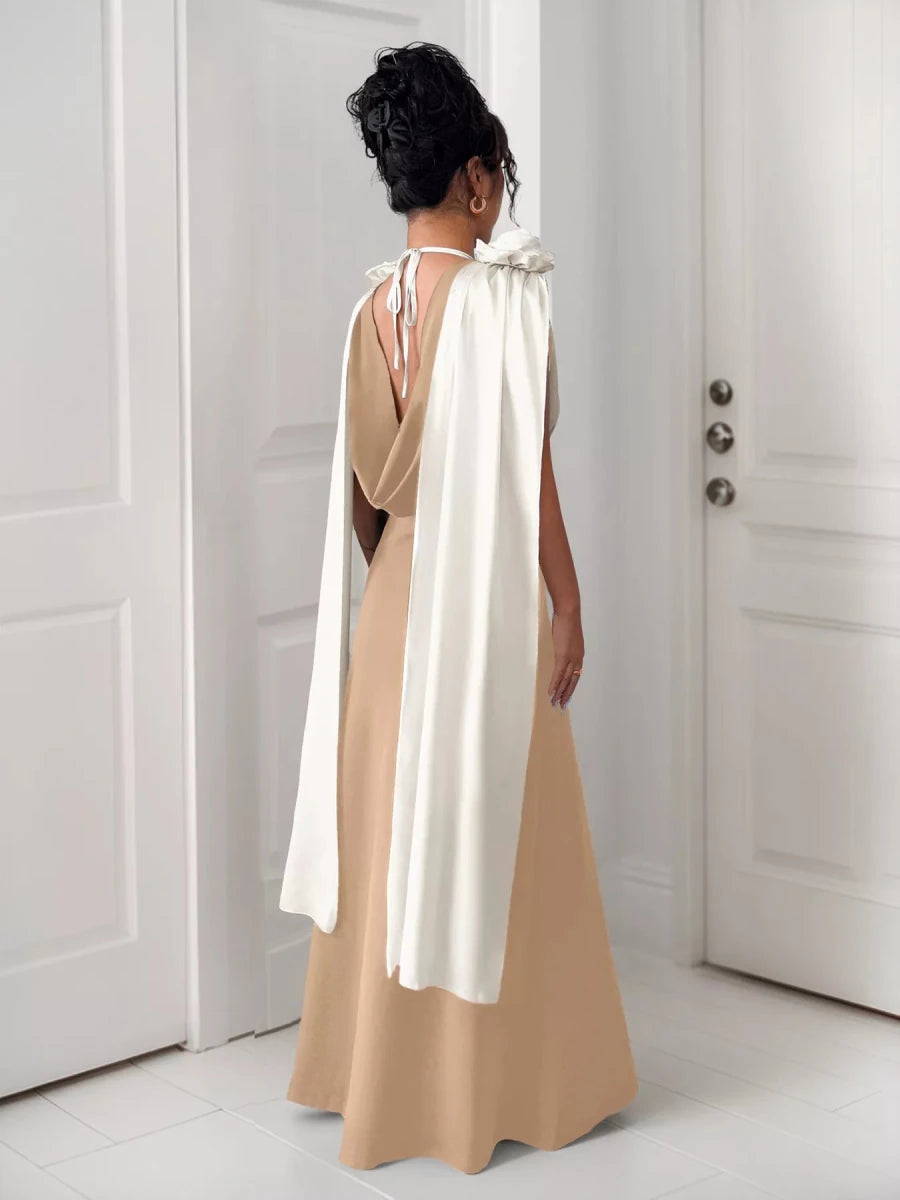 Floral Applique Two Tone Maxi Dress - 