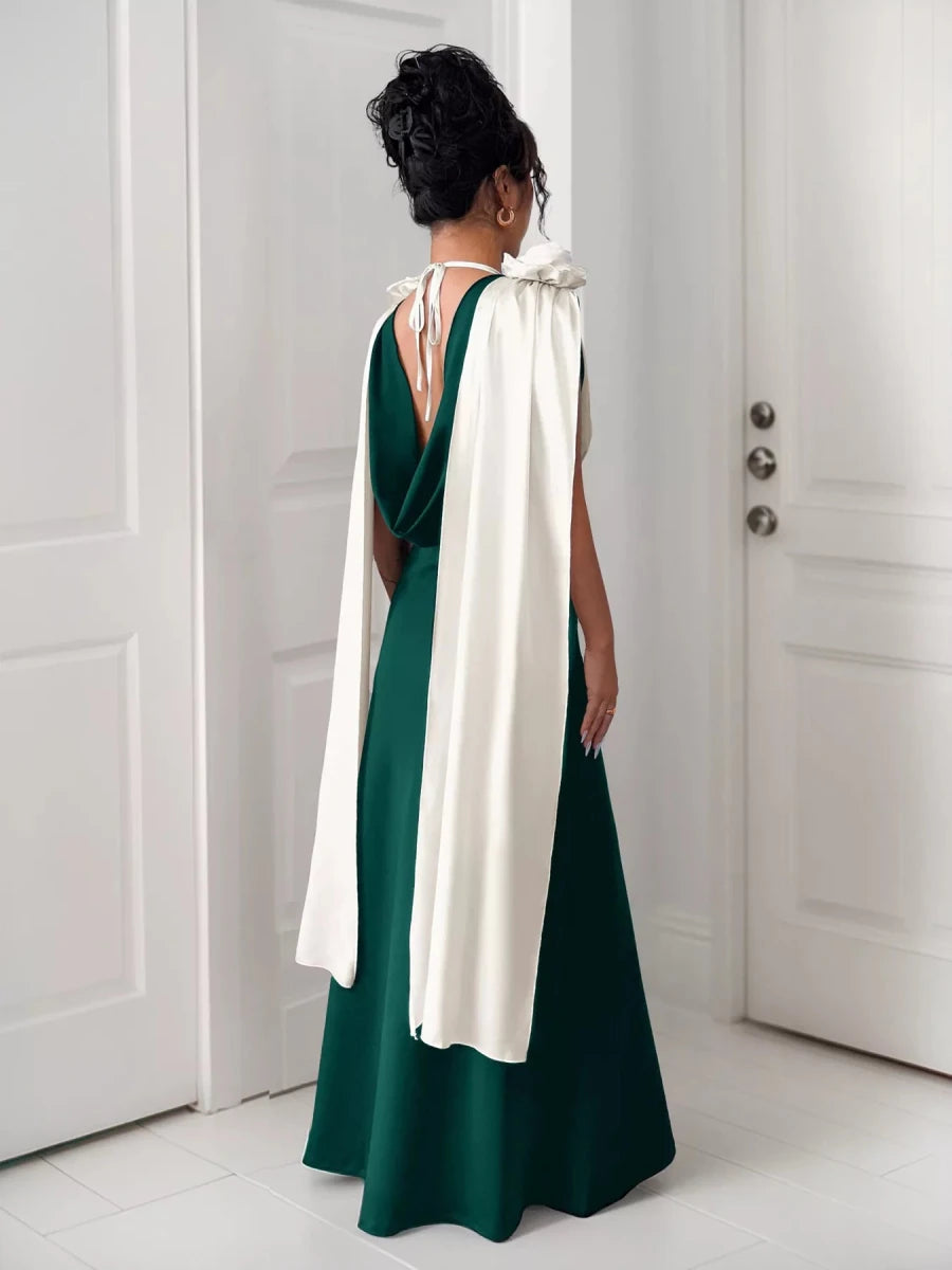 Floral Applique Two Tone Maxi Dress - 