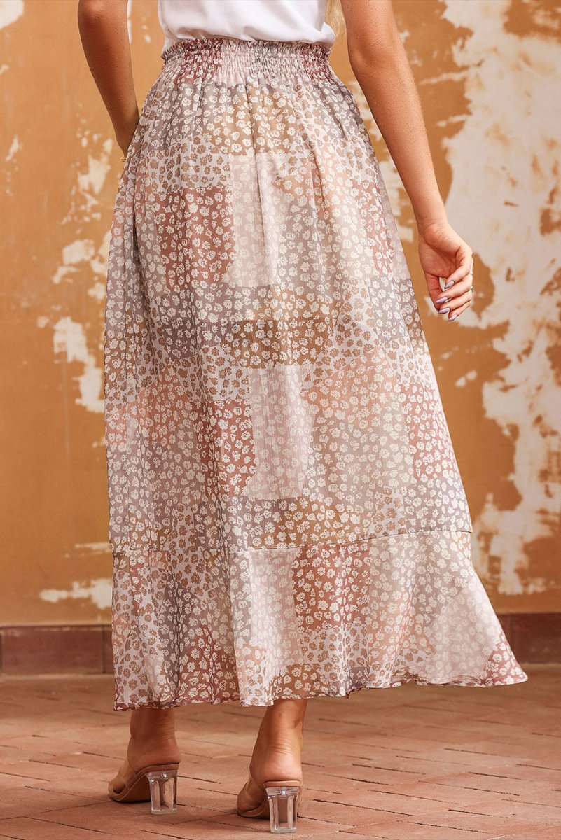 Floral Buttoned Front Slit Skirt - Bottoms