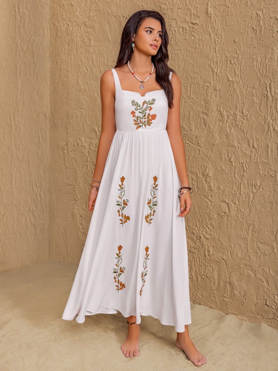 Floral Embroidered Sleeveless Maxi Dress - New Arrivals
